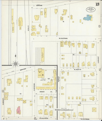 Sanborn Fire Insurance Map from Paris, Lamar County, Texas (1902), Sheet #0013 - Historic Sanborn Fire Insurance Map Print, vintage old map wall art, antique decor, genealogy gift, Texas Texas map