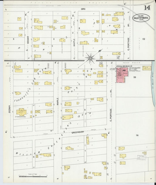 Sanborn Fire Insurance Map from Sault Sainte Marie, Chippewa County, Michigan (1902), Sheet #0014 - Historic Sanborn Fire Insurance Map Print, vintage old map wall art, antique decor, genealogy gift, Michigan Michigan map