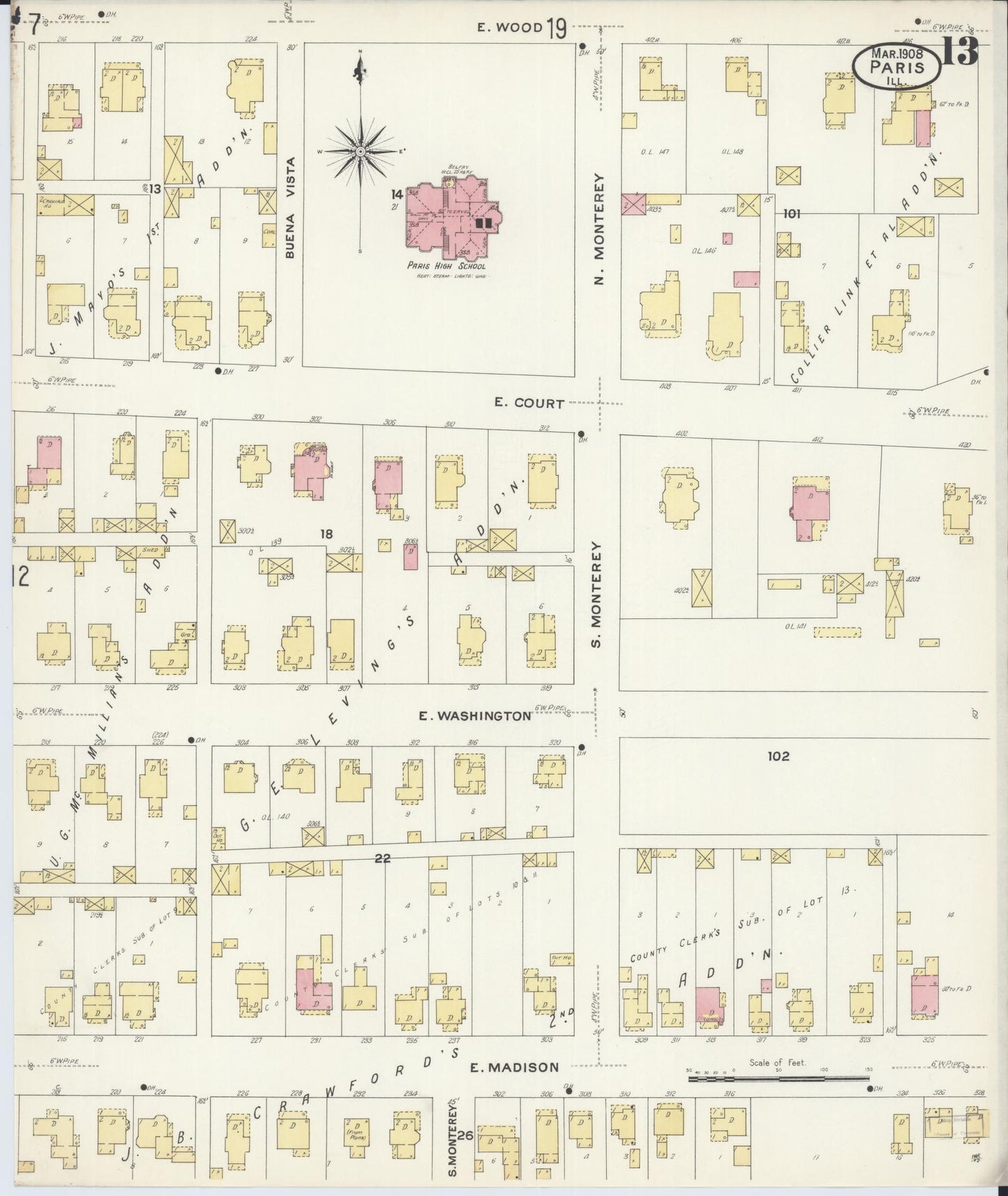 Sanborn Fire Insurance Map from Paris, Edgar County, Illinois (1908), Sheet #0013 - Complete Map Set gallery image, historic Sanborn map, vintage wall art, Illinois Illinois