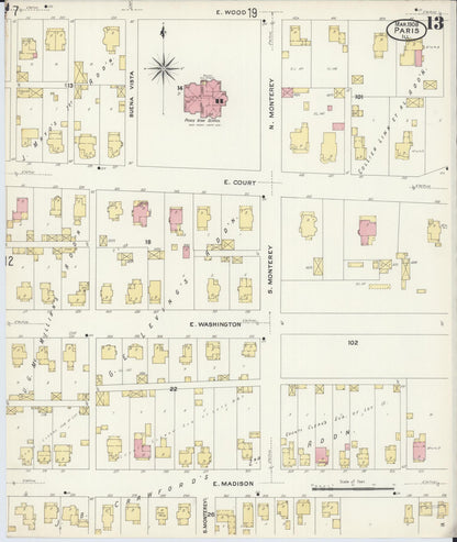 Sanborn Fire Insurance Map from Paris, Edgar County, Illinois (1908), Sheet #0013 - Complete Map Set gallery image, historic Sanborn map, vintage wall art, Illinois Illinois