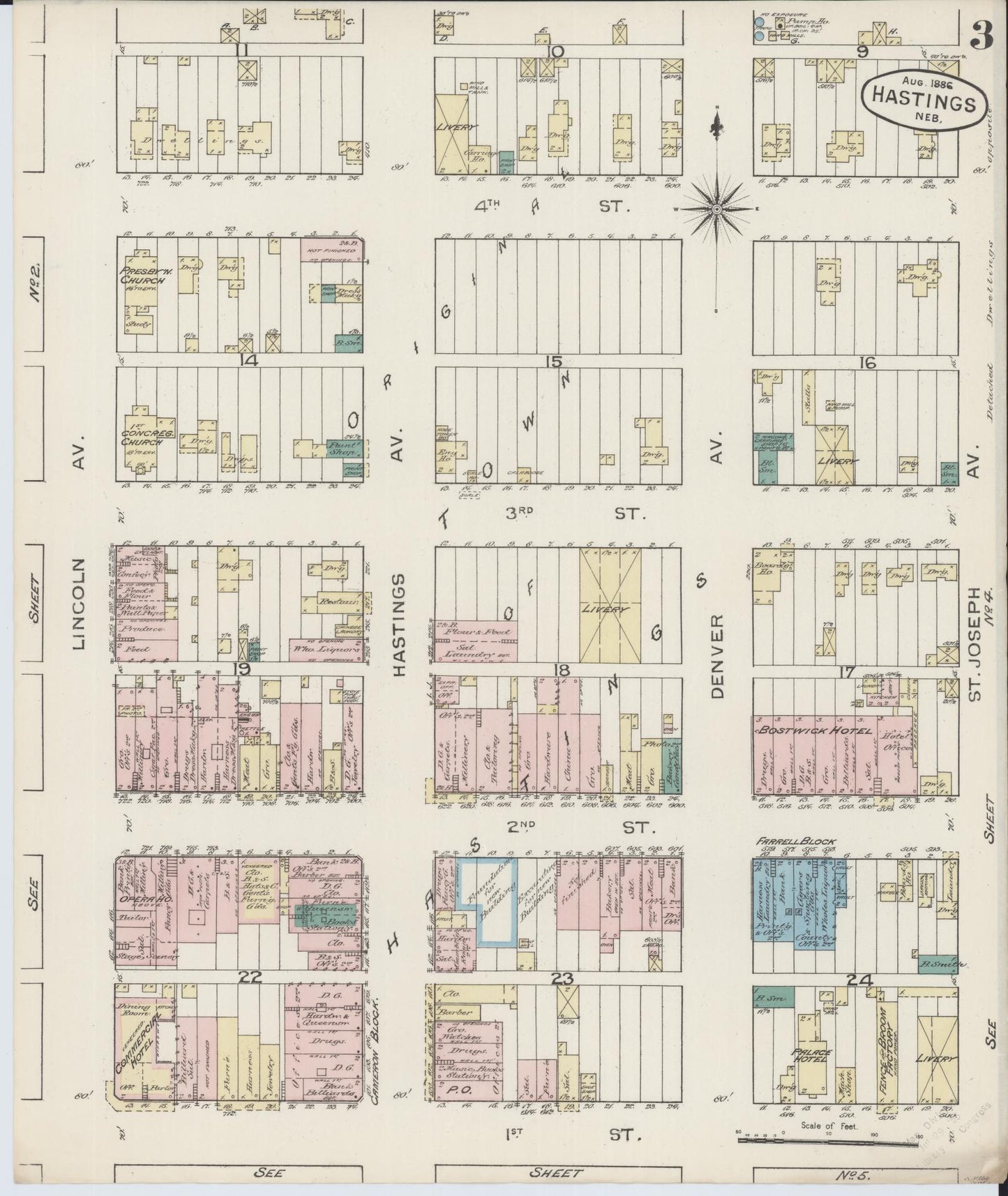 Sanborn Fire Insurance Map from Hastings, Adams County, Nebraska (1886), Sheet #0003 - Complete Map Set gallery image, historic Sanborn map, vintage wall art, Nebraska Nebraska