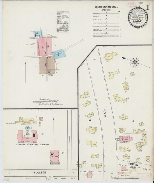 Sanborn Fire Insurance Map from Lima, Livingston County, New York (1890), Sheet #0001 - Historic Sanborn Fire Insurance Map Print, vintage old map wall art, antique decor, genealogy gift, New York New York map