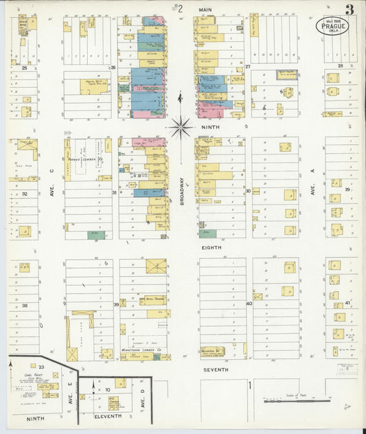Sanborn Fire Insurance Map from Prague, Lincoln County, Oklahoma (1908), Sheet #0003 - Historic Sanborn Fire Insurance Map Print, vintage old map wall art, antique decor, genealogy gift, Oklahoma Oklahoma map