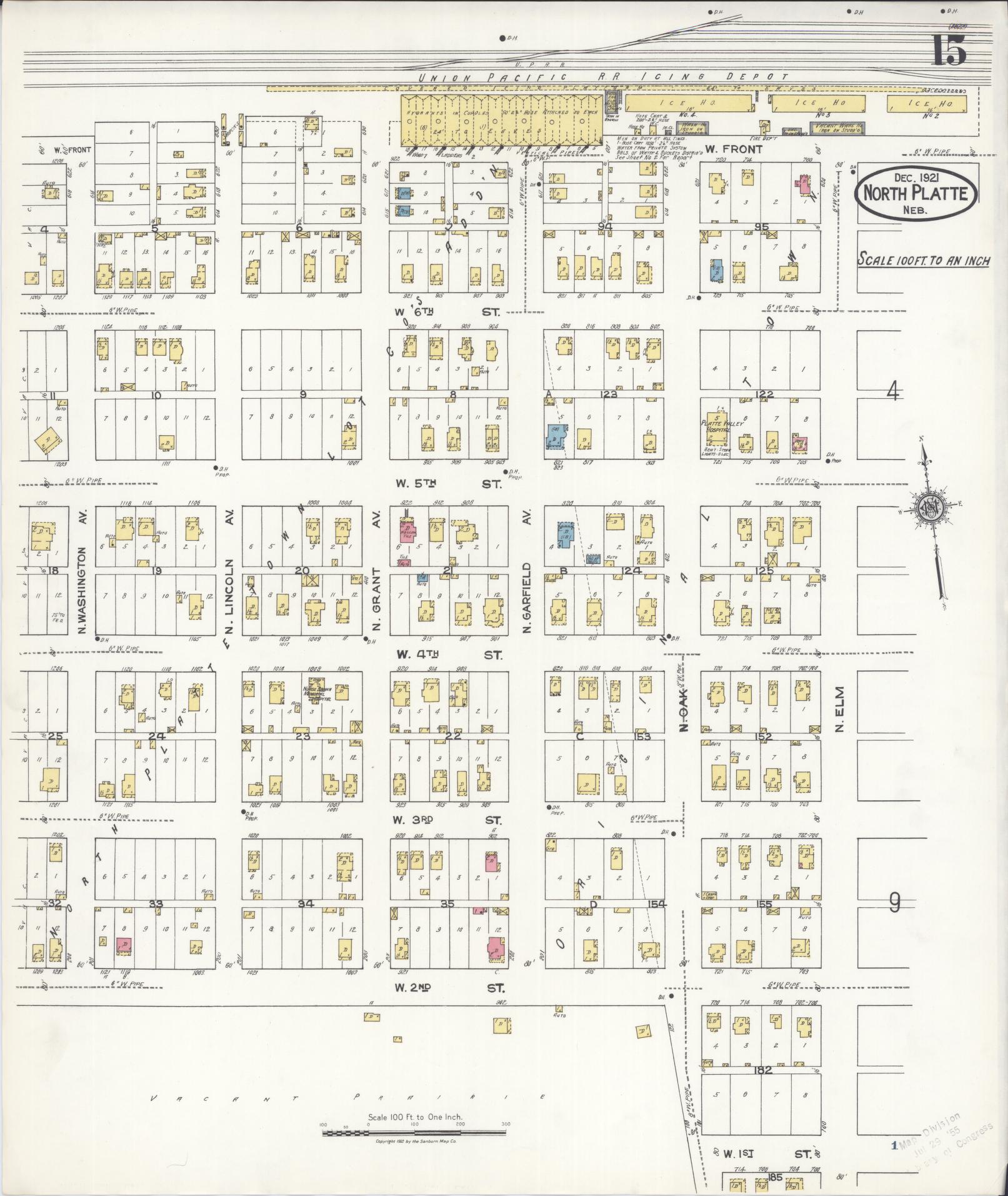 Sanborn Fire Insurance Map from North Platte, Lincoln County, Nebraska (1921), Sheet #0015 - Historic Sanborn Fire Insurance Map Print, vintage old map wall art, antique decor, genealogy gift, Nebraska Nebraska map