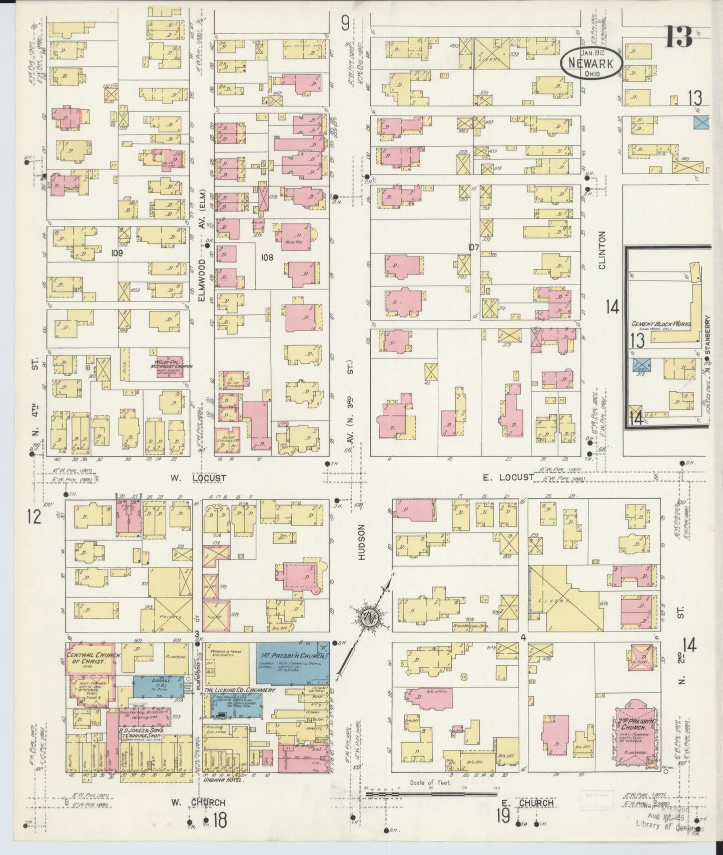 Sanborn Fire Insurance Map from Newark, Licking County, Ohio (1912), Sheet #0013 - Historic Sanborn Fire Insurance Map Print, vintage old map wall art, antique decor, genealogy gift, Ohio Ohio map