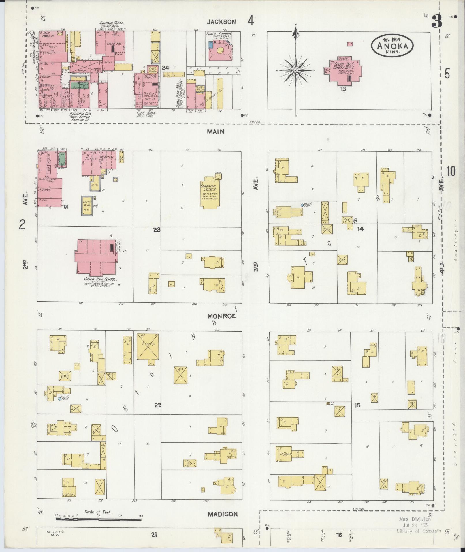 Sanborn Fire Insurance Map from Anoka, Anoka County, Minnesota (1904), Sheet #0003 - Historic Sanborn Fire Insurance Map Print, vintage old map wall art, antique decor, genealogy gift, Minnesota Minnesota map