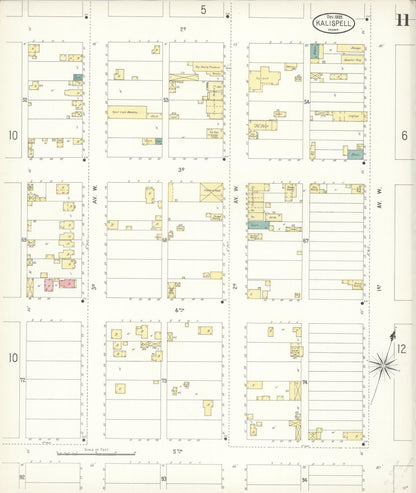 Sanborn Fire Insurance Map from Kalispell, Flathead County, Montana (1899), Sheet #0011 - Complete Map Set gallery image, historic Sanborn map, vintage wall art, Montana Montana