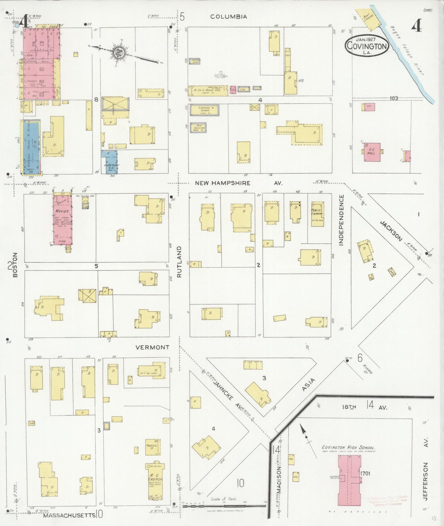Sanborn Fire Insurance Map from Covington, Saint Tammany Parish, Louisiana (1927), Sheet #0004 - Historic Sanborn Fire Insurance Map Print, vintage old map wall art, antique decor, genealogy gift, Louisiana Louisiana map