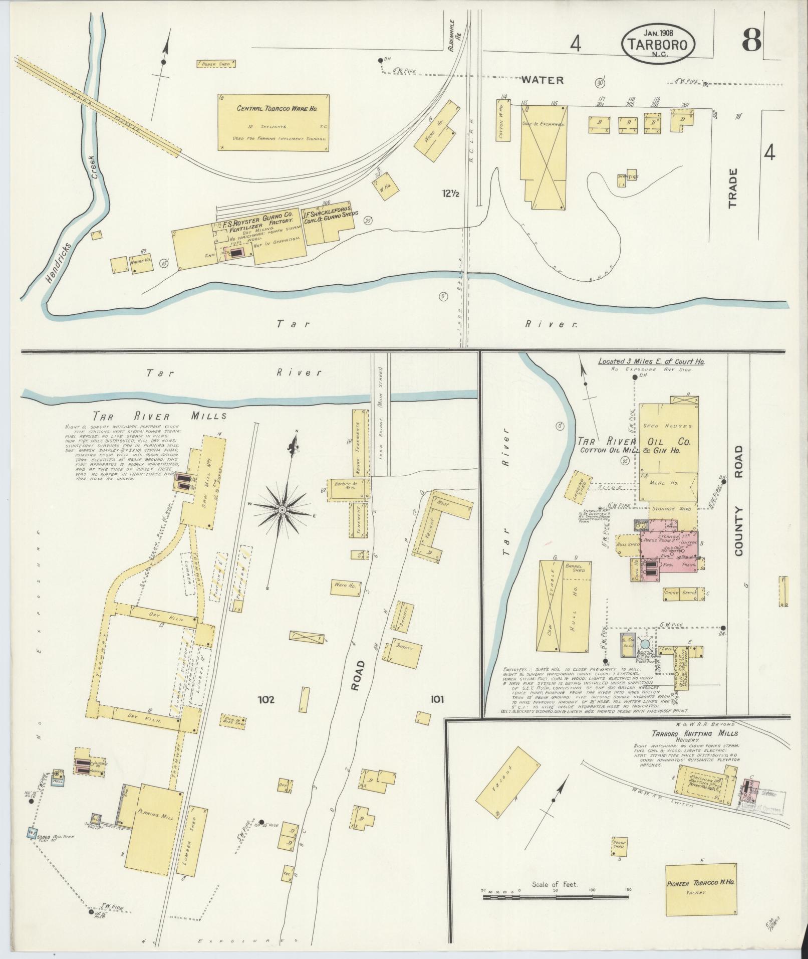 Sanborn Fire Insurance Map from Tarboro, Edgecombe County, North Carolina (1908), Sheet #0008 - Complete Map Set gallery image, historic Sanborn map, vintage wall art, North Carolina North Carolina
