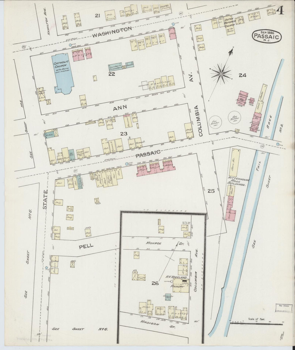 Sanborn Fire Insurance Map from Passaic, Passaic County, New Jersey (1886), Sheet #0003 - Complete Map Set gallery image, historic Sanborn map, vintage wall art, New Jersey New Jersey
