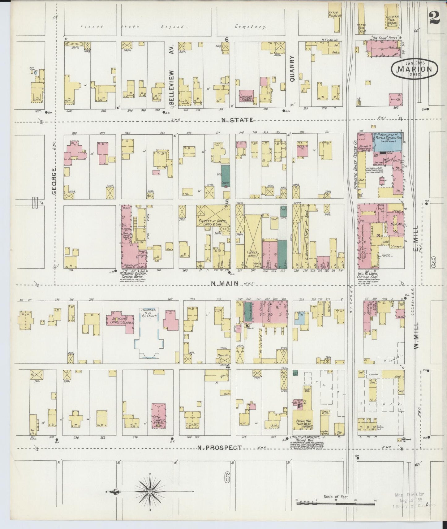 Sanborn Fire Insurance Map from Marion, Marion County, Ohio (1895), Sheet #0002 - Complete Map Set gallery image, historic Sanborn map, vintage wall art, Ohio Ohio