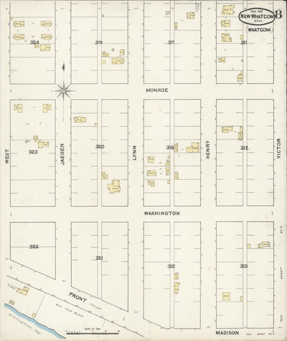 Sanborn Fire Insurance Map from New Whatcom, Whatcom County, Washington (1891), Sheet #0008 - Complete Map Set gallery image, historic Sanborn map, vintage wall art, Washington Washington