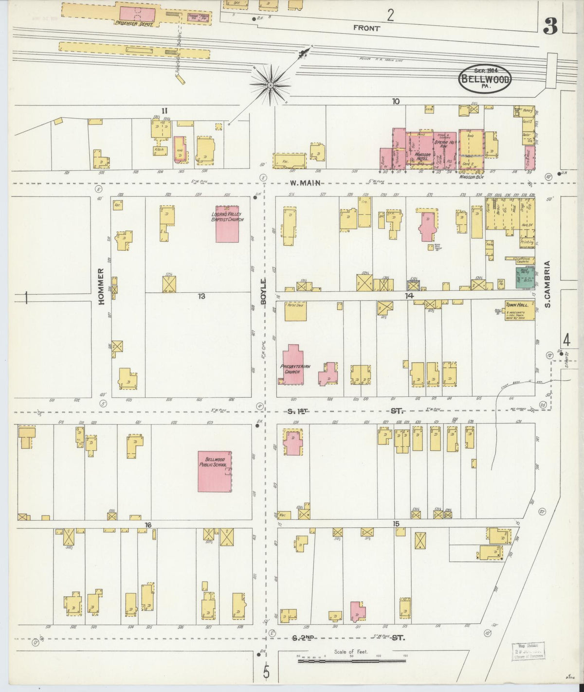Sanborn Fire Insurance Map from Bellwood, Blair County, Pennsylvania (1904), Sheet #0003 - Complete Map Set gallery image, historic Sanborn map, vintage wall art, Pennsylvania Pennsylvania