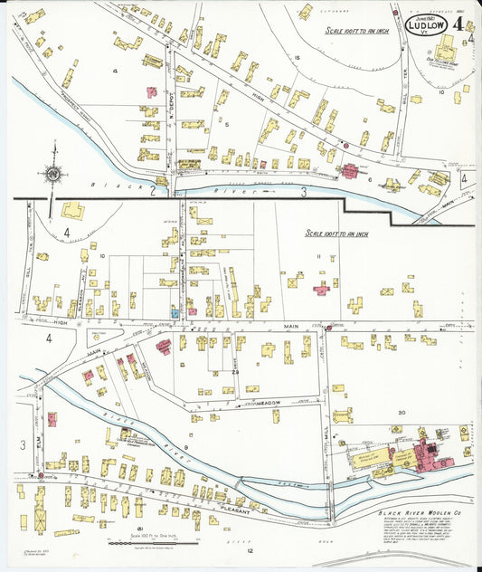 Sanborn Fire Insurance Map from Ludlow, Windsor County, Vermont (1921), Sheet #0004 - Historic Sanborn Fire Insurance Map Print, vintage old map wall art, antique decor, genealogy gift, Vermont Vermont map
