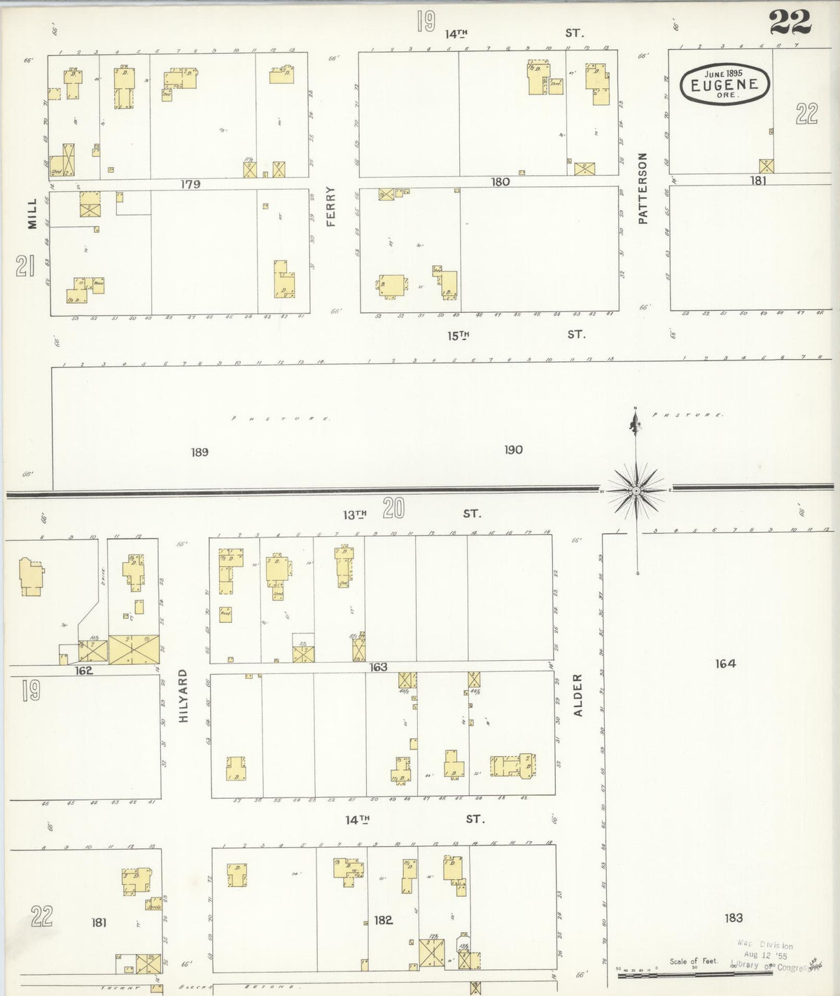 Sanborn Fire Insurance Map from Eugene, Lane County, Oregon (1896), Sheet #0022 - Historic Sanborn Fire Insurance Map Print, vintage old map wall art, antique decor, genealogy gift, Oregon Oregon map