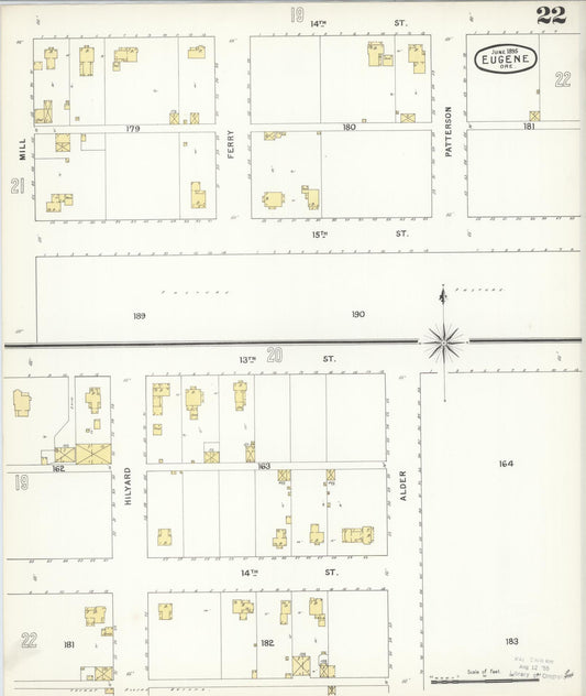 Sanborn Fire Insurance Map from Eugene, Lane County, Oregon (1896), Sheet #0022 - Historic Sanborn Fire Insurance Map Print, vintage old map wall art, antique decor, genealogy gift, Oregon Oregon map