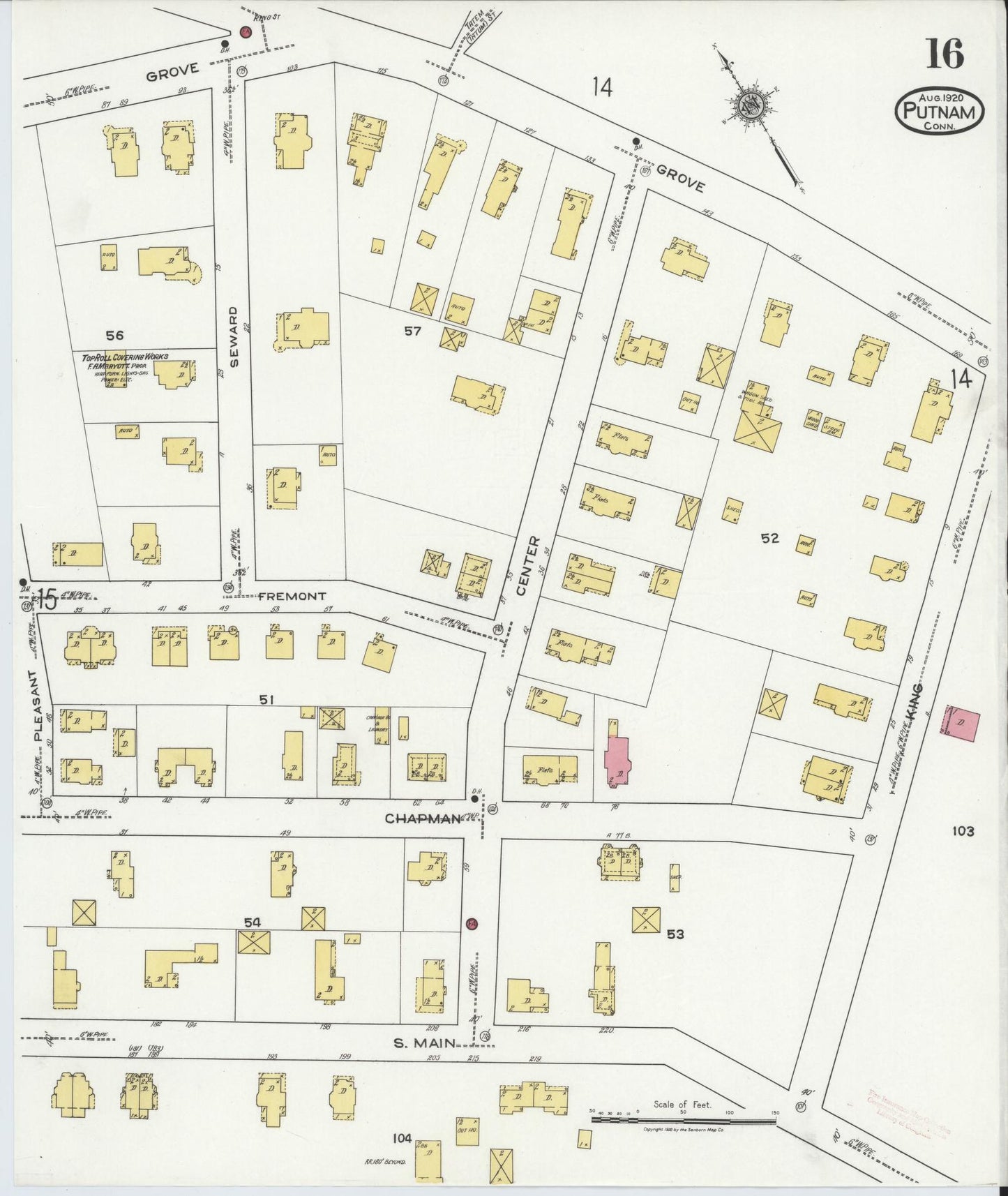 Sanborn Fire Insurance Map from Putnam, Windham County, Connecticut (1920), Sheet #0016 - Complete Map Set gallery image, historic Sanborn map, vintage wall art, Connecticut Connecticut