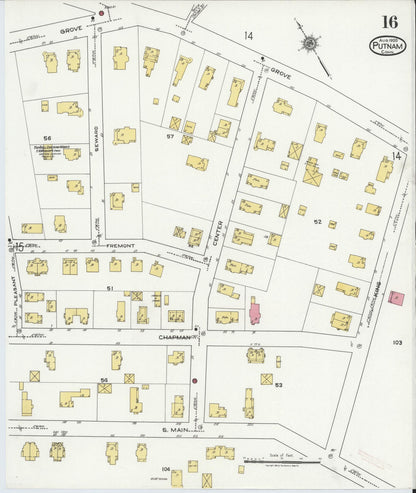 Sanborn Fire Insurance Map from Putnam, Windham County, Connecticut (1920), Sheet #0016 - Complete Map Set gallery image, historic Sanborn map, vintage wall art, Connecticut Connecticut