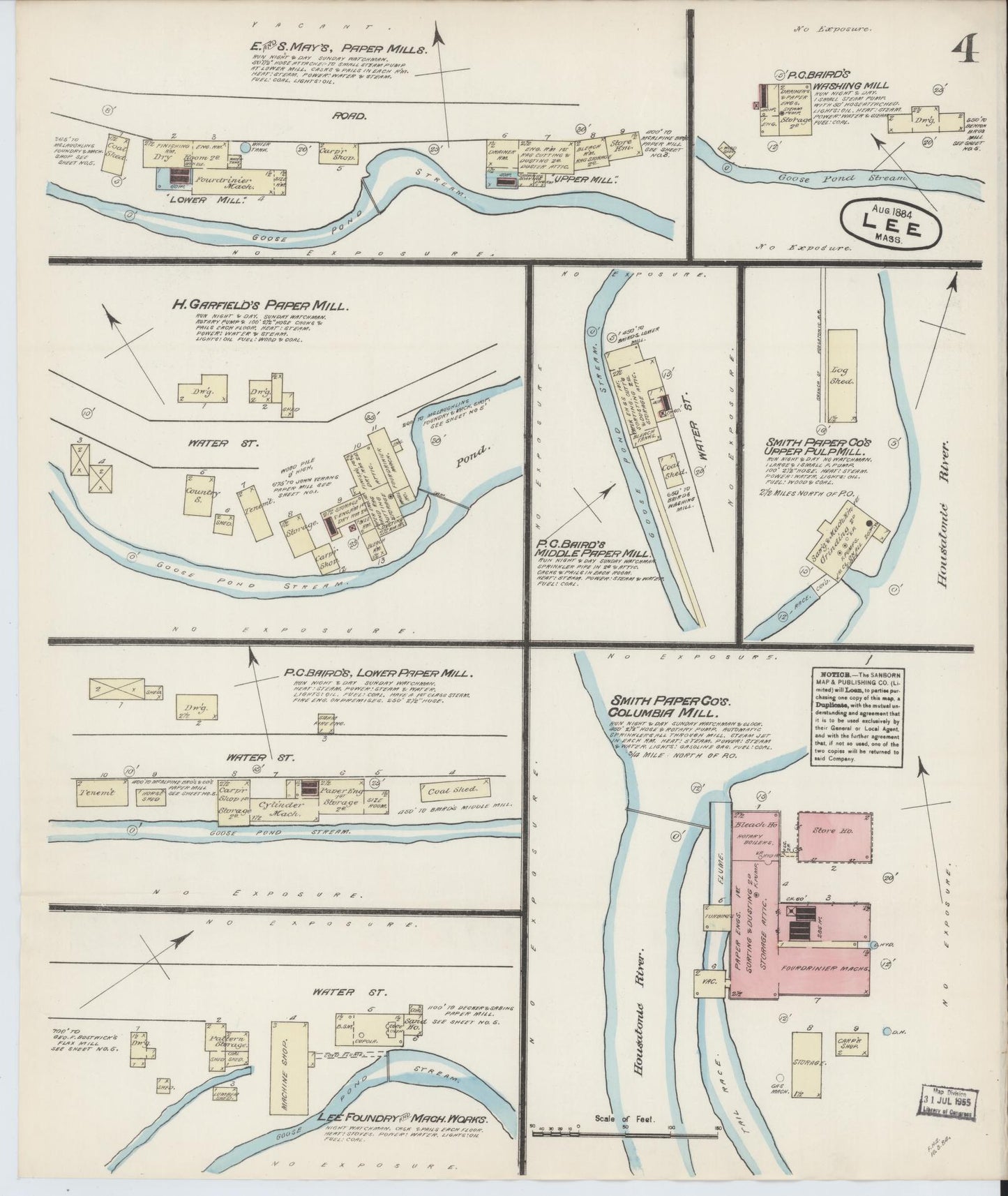 Sanborn Fire Insurance Map from Lee, Berkshire County, Massachusetts (1884), Sheet #0004 - Complete Map Set gallery image, historic Sanborn map, vintage wall art, Massachusetts Massachusetts
