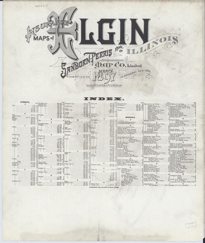 Sanborn Fire Insurance Map from Elgin, Kane County, Illinois (1897), Sheet #0001 - Historic Sanborn Fire Insurance Map Print, vintage old map wall art, antique decor, genealogy gift, Illinois Illinois map