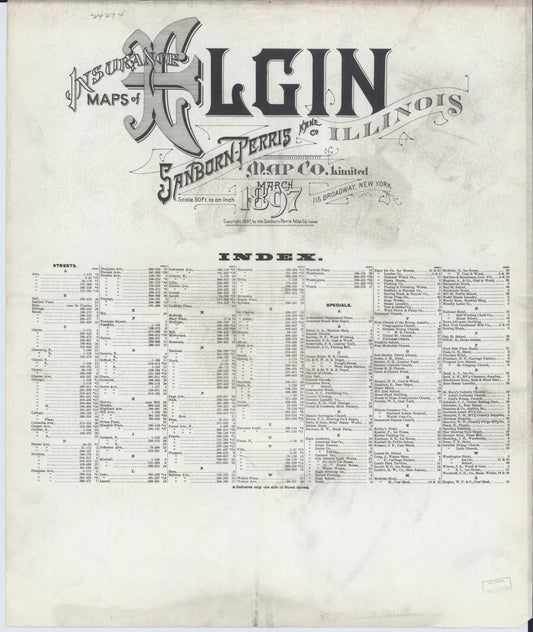 Sanborn Fire Insurance Map from Elgin, Kane County, Illinois (1897), Sheet #0001 - Historic Sanborn Fire Insurance Map Print, vintage old map wall art, antique decor, genealogy gift, Illinois Illinois map