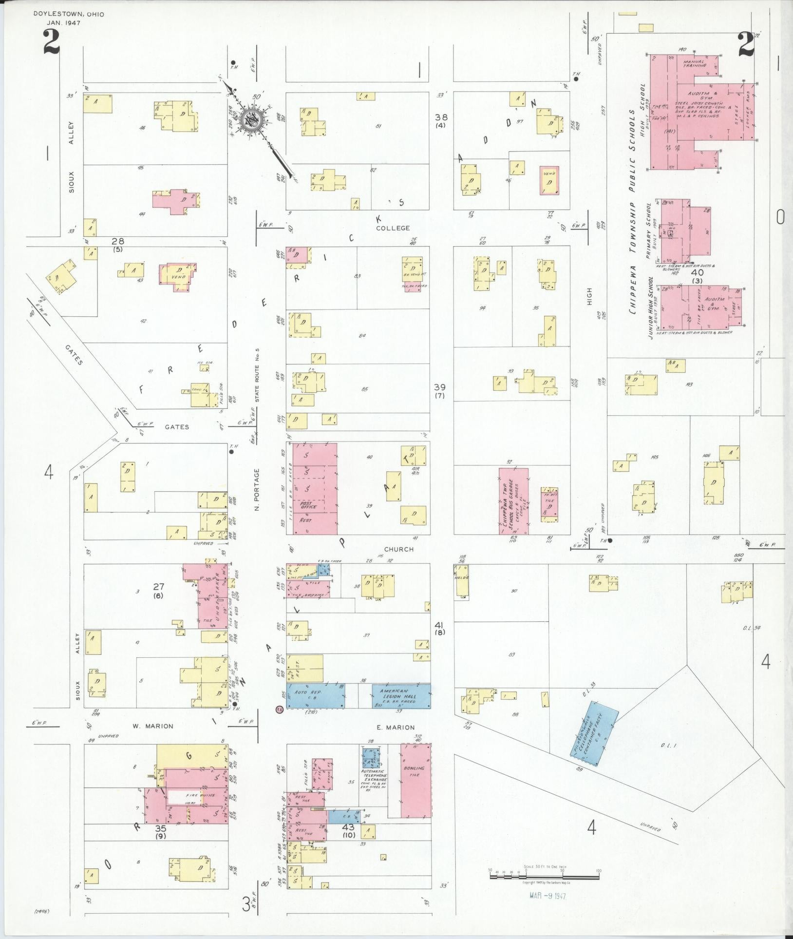 Sanborn Fire Insurance Map from Doylestown, Wayne County, Ohio (1947), Sheet #0002 - Complete Map Set gallery image, historic Sanborn map, vintage wall art, Ohio Ohio
