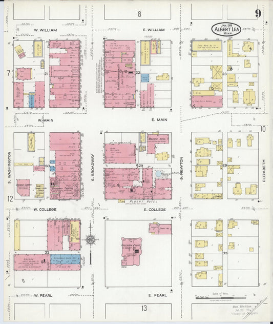 Sanborn Fire Insurance Map from Albert Lea, Freeborn County, Minnesota (1918), Sheet #0009 - Historic Sanborn Fire Insurance Map Print, vintage old map wall art, antique decor, genealogy gift, Minnesota Minnesota map