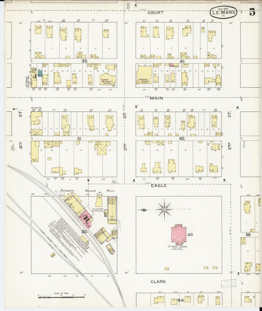 Sanborn Fire Insurance Map from Le Mars, Plymouth County, Iowa (1893), Sheet #0005 - Historic Sanborn Fire Insurance Map Print, vintage old map wall art