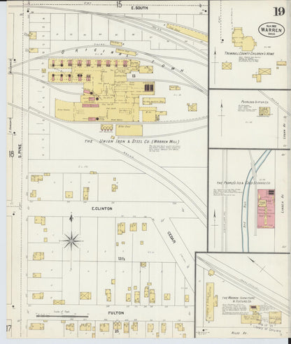 Sanborn Fire Insurance Map from Warren, Trumbull County, Ohio (1902), Sheet #0019 - Historic Sanborn Fire Insurance Map Print, vintage old map wall art, antique decor, genealogy gift, Ohio Ohio map