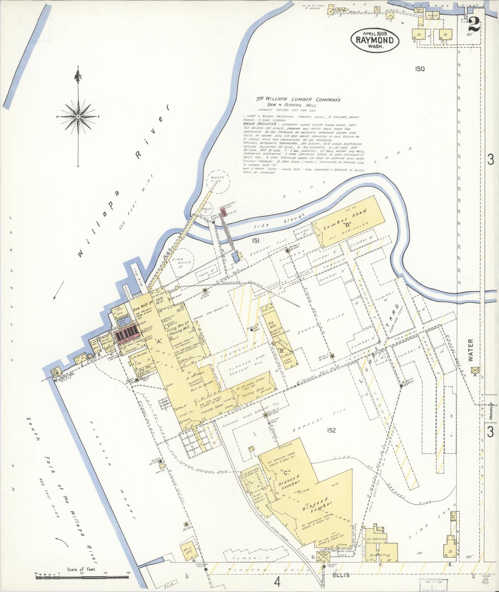 Sanborn Fire Insurance Map from Raymond, Pacific County, Washington (1909), Sheet #0002 - Complete Map Set gallery image, historic Sanborn map, vintage wall art, Washington Washington