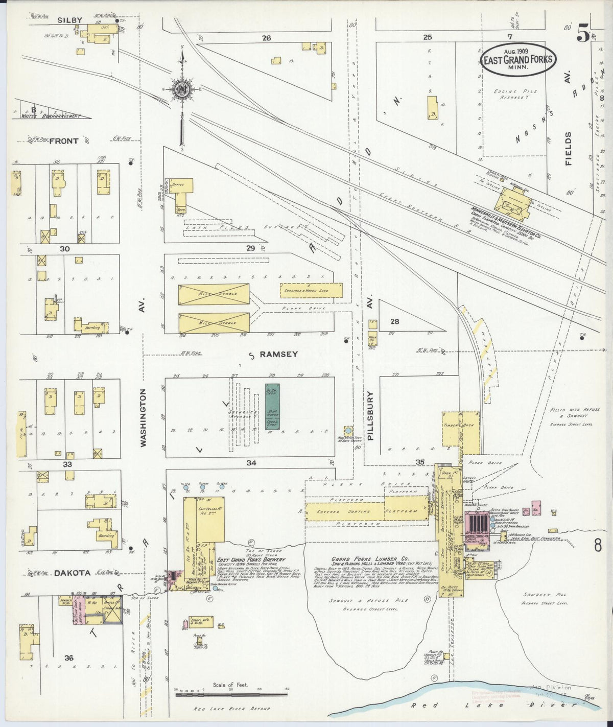 Sanborn Fire Insurance Map from East Grand Forks, Polk County, Minnesota (1909), Sheet #0005 - Complete Map Set gallery image, historic Sanborn map, vintage wall art, Minnesota Minnesota
