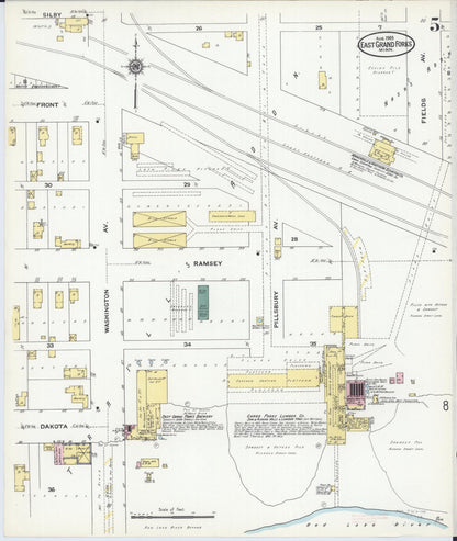 Sanborn Fire Insurance Map from East Grand Forks, Polk County, Minnesota (1909), Sheet #0005 - Complete Map Set gallery image, historic Sanborn map, vintage wall art, Minnesota Minnesota
