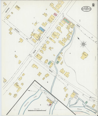 Sanborn Fire Insurance Map from Schenevus, Otsego County, New York (1905), Sheet #0002 - Historic Sanborn Fire Insurance Map Print, vintage old map wall art, antique decor, genealogy gift, New York New York map