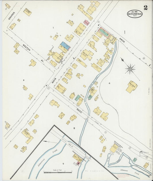Sanborn Fire Insurance Map from Schenevus, Otsego County, New York (1905), Sheet #0002 - Historic Sanborn Fire Insurance Map Print, vintage old map wall art, antique decor, genealogy gift, New York New York map