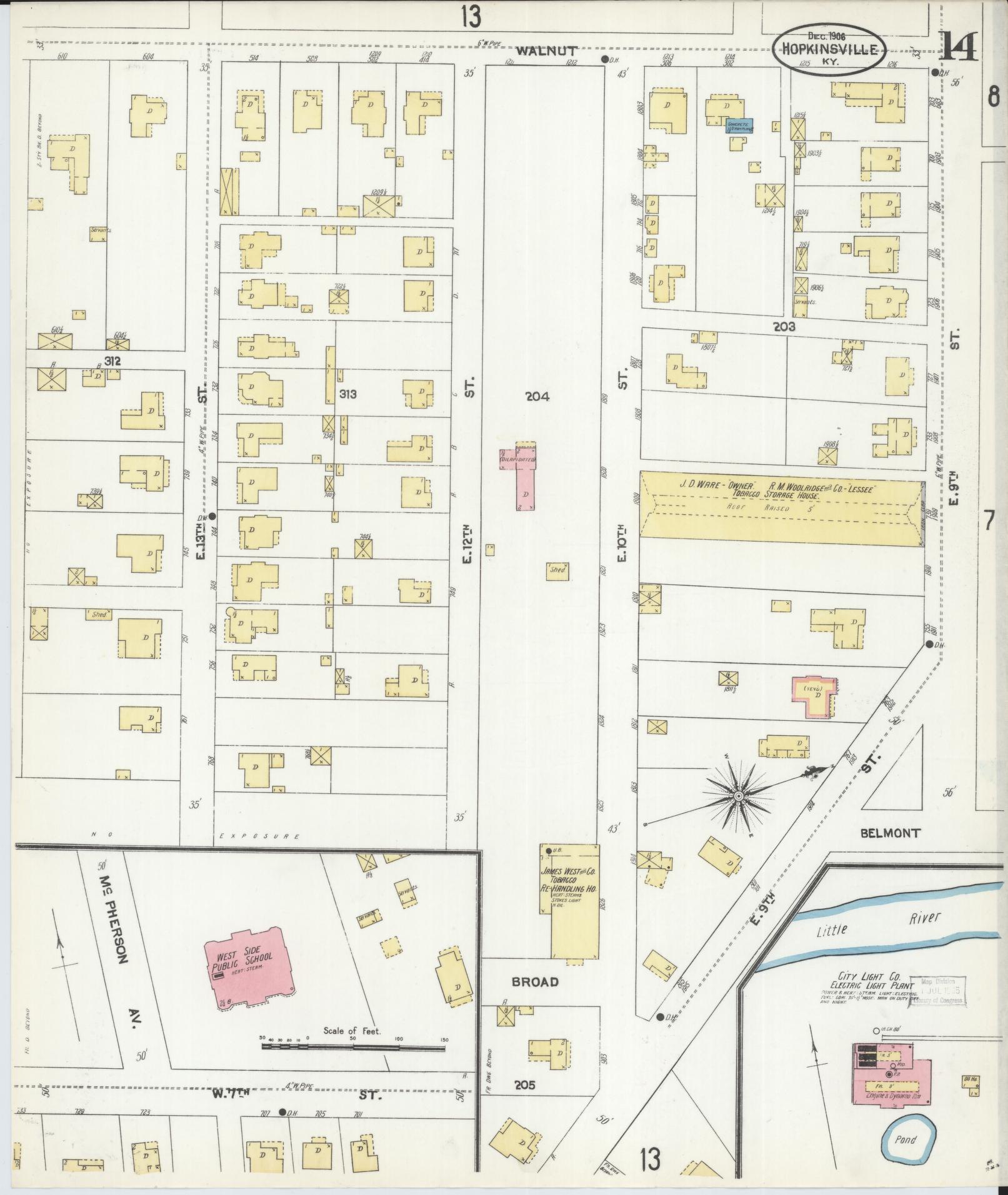 Sanborn Fire Insurance Map from Hopkinsville, Christian County, Kentucky (1906), Sheet #0014 - Complete Map Set gallery image, historic Sanborn map, vintage wall art, Kentucky Kentucky