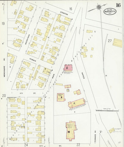 Sanborn Fire Insurance Map from Marinette, Marinette County, Wisconsin (1910), Sheet #0016 - Complete Map Set gallery image, historic Sanborn map, vintage wall art, Wisconsin Wisconsin
