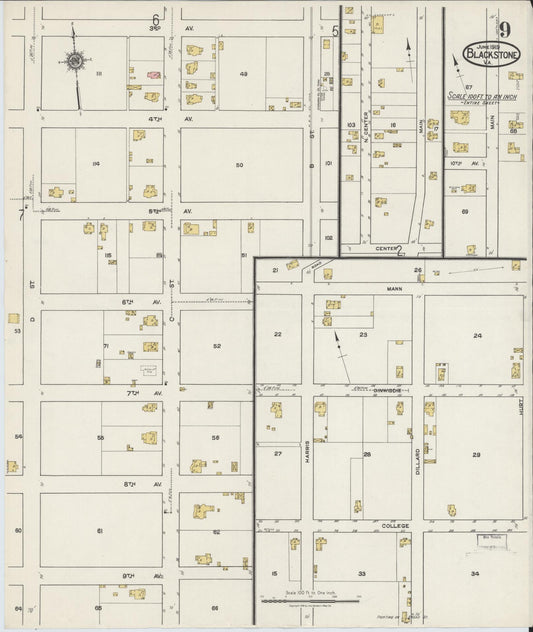 Sanborn Fire Insurance Map from Blackstone, Nottoway County, Virginia (1919), Sheet #0009 - Historic Sanborn Fire Insurance Map Print, vintage old map wall art, antique decor, genealogy gift, Virginia Virginia map