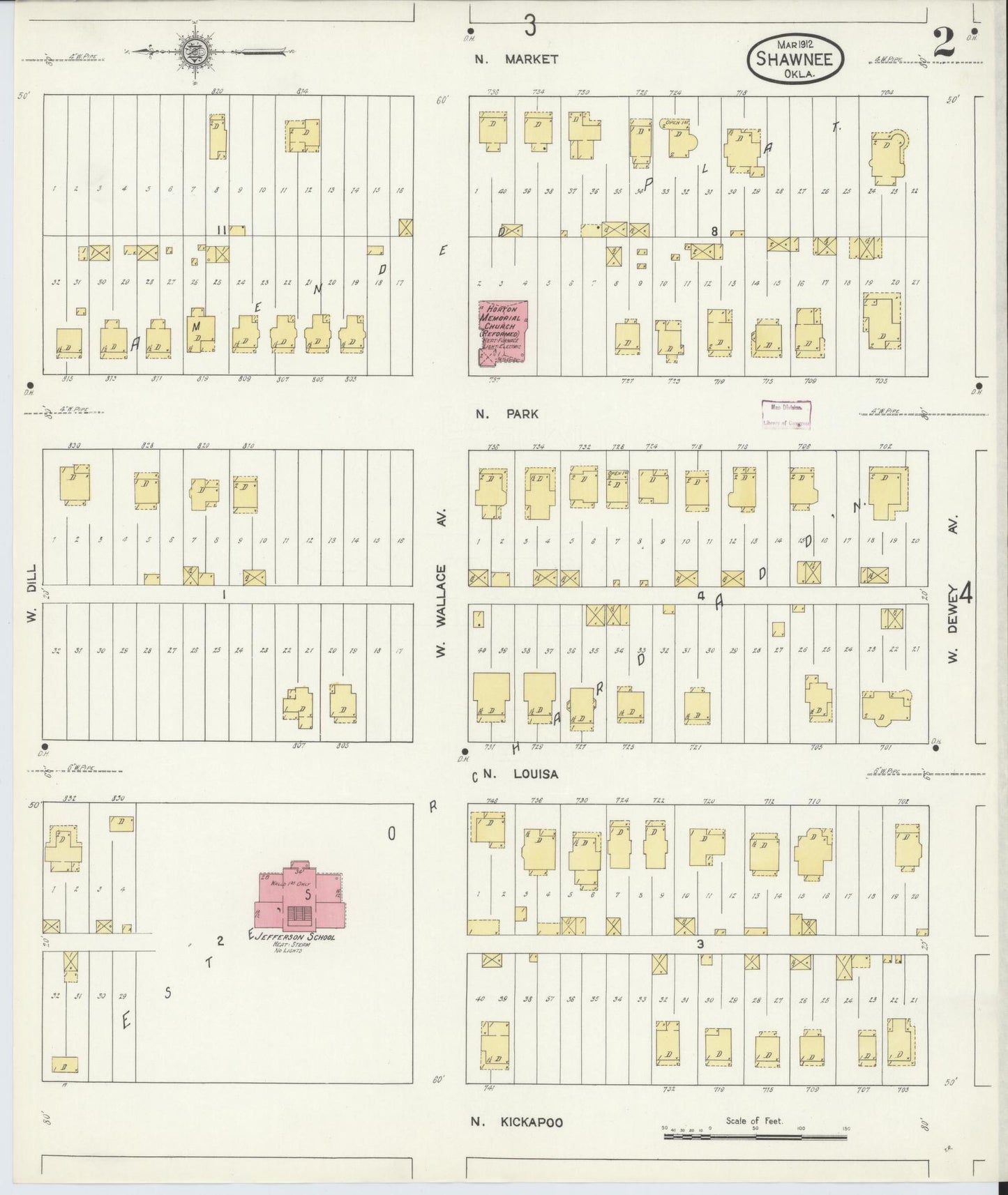 Sanborn Fire Insurance Map from Shawnee, Pottawatomie County, Oklahoma (1912), Sheet #0002 - Complete Map Set gallery image, historic Sanborn map, vintage wall art, Oklahoma Oklahoma