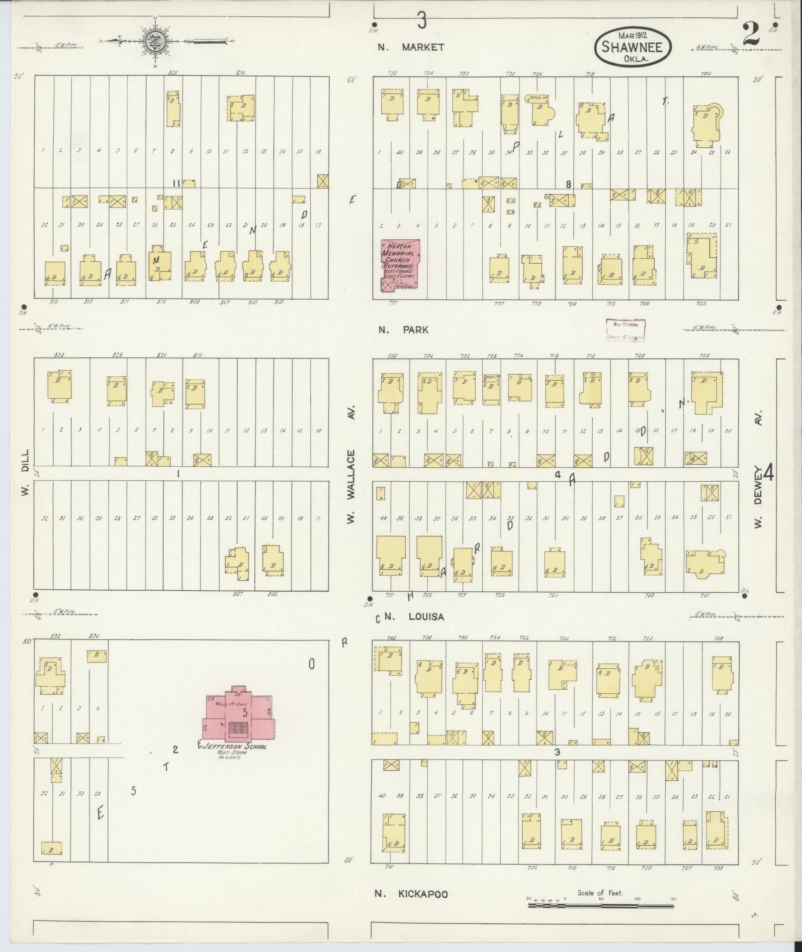 Sanborn Fire Insurance Map from Shawnee, Pottawatomie County, Oklahoma (1912), Sheet #0002 - Complete Map Set gallery image, historic Sanborn map, vintage wall art, Oklahoma Oklahoma