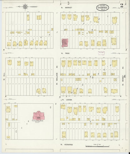 Sanborn Fire Insurance Map from Shawnee, Pottawatomie County, Oklahoma (1912), Sheet #0002 - Complete Map Set gallery image, historic Sanborn map, vintage wall art, Oklahoma Oklahoma