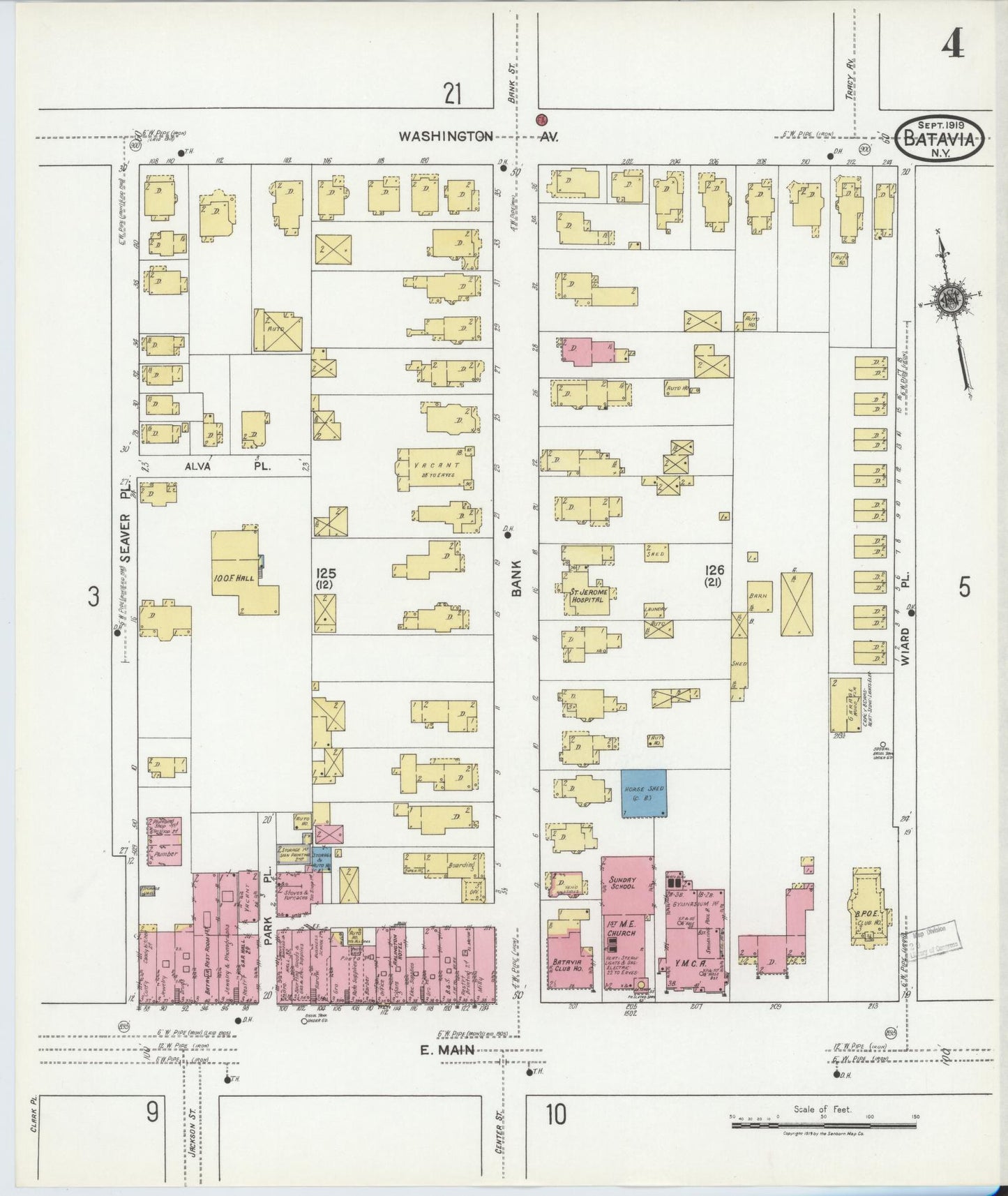 Sanborn Fire Insurance Map from Batavia, Genesee County, New York (1919), Sheet #0004 - Historic Sanborn Fire Insurance Map Print, vintage old map wall art, antique decor, genealogy gift, New York New York map