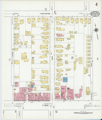 Sanborn Fire Insurance Map from Batavia, Genesee County, New York (1919), Sheet #0004 - Historic Sanborn Fire Insurance Map Print, vintage old map wall art, antique decor, genealogy gift, New York New York map