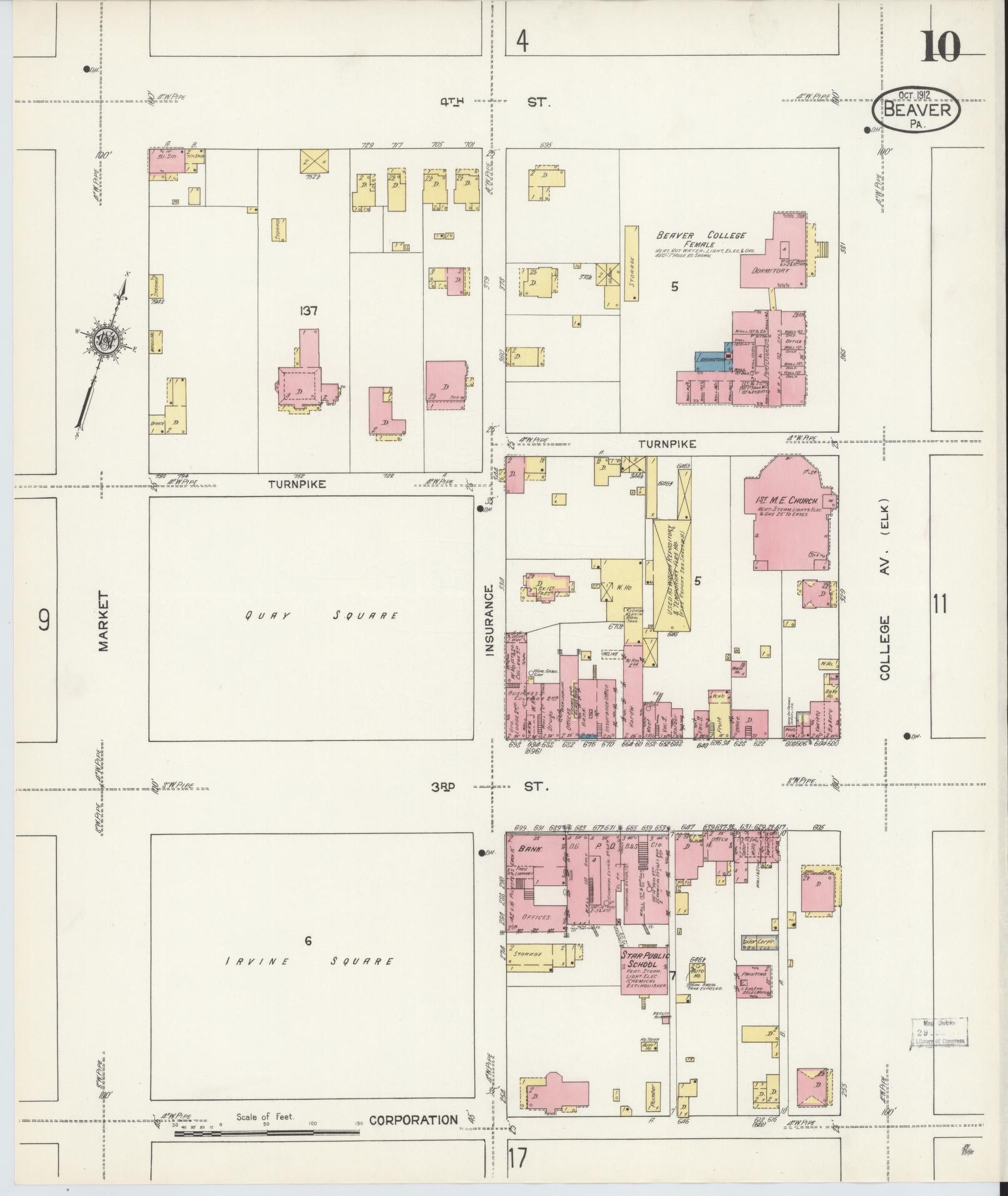 Sanborn Fire Insurance Map from Beaver, Beaver County, Pennsylvania (1912), Sheet #0010 - Historic Sanborn Fire Insurance Map Print, vintage old map wall art, antique decor, genealogy gift, Pennsylvania Pennsylvania map