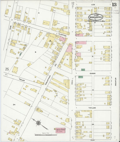 Sanborn Fire Insurance Map from Manchester, Chesterfield County, Virginia (1910), Sheet #0013 - Historic Sanborn Fire Insurance Map Print, vintage old map wall art, antique decor, genealogy gift, Virginia Virginia map