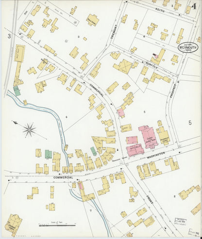 Sanborn Fire Insurance Map from Weymouth, Norfolk County, Massachusetts (1899), Sheet #0004 - Historic Sanborn Fire Insurance Map Print, vintage old map wall art, antique decor, genealogy gift, Massachusetts Massachusetts map