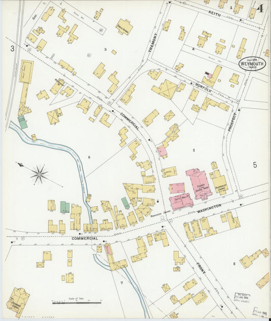 Sanborn Fire Insurance Map from Weymouth, Norfolk County, Massachusetts (1899), Sheet #0004 - Historic Sanborn Fire Insurance Map Print, vintage old map wall art, antique decor, genealogy gift, Massachusetts Massachusetts map