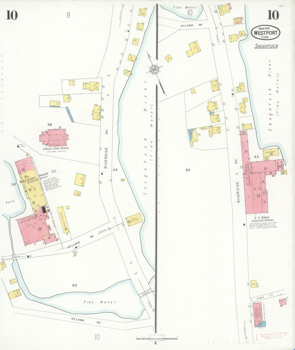 Sanborn Fire Insurance Map from Westport, Fairfield County, Connecticut (1931), Sheet #0010 - Historic Sanborn Fire Insurance Map Print, vintage old map wall art, antique decor, genealogy gift, Connecticut Connecticut map
