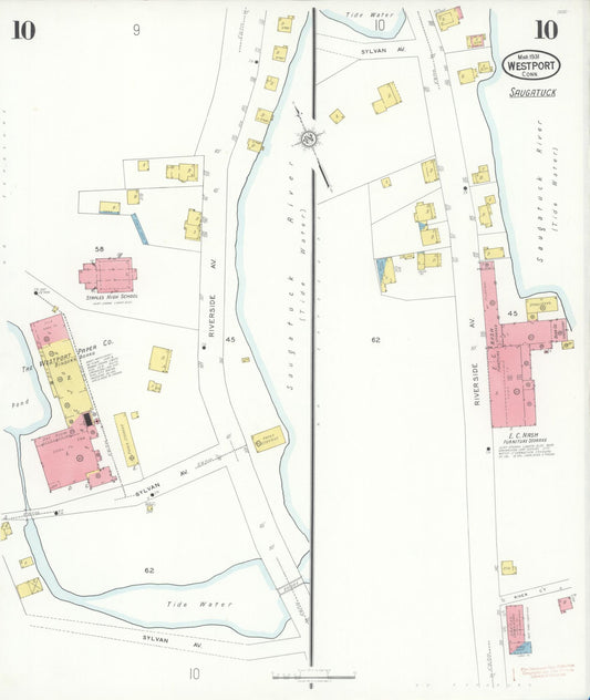 Sanborn Fire Insurance Map from Westport, Fairfield County, Connecticut (1931), Sheet #0010 - Historic Sanborn Fire Insurance Map Print, vintage old map wall art, antique decor, genealogy gift, Connecticut Connecticut map