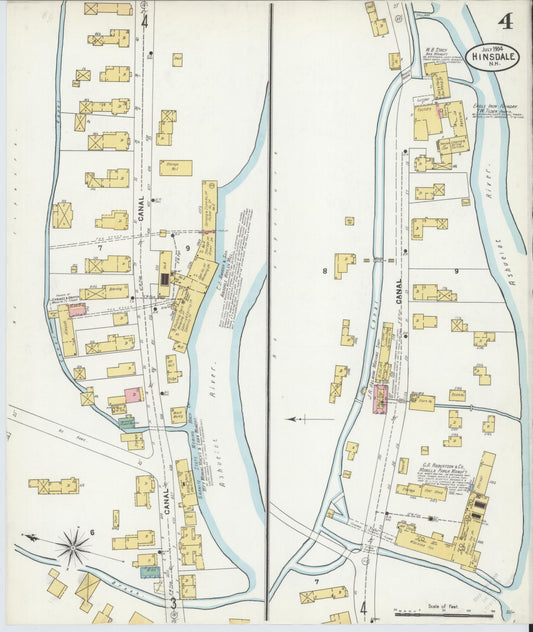 Sanborn Fire Insurance Map from Hinsdale, Cheshire County, New Hampshire (1904), Sheet #0004 - Historic Sanborn Fire Insurance Map Print, vintage old map wall art, antique decor, genealogy gift, New Hampshire New Hampshire map