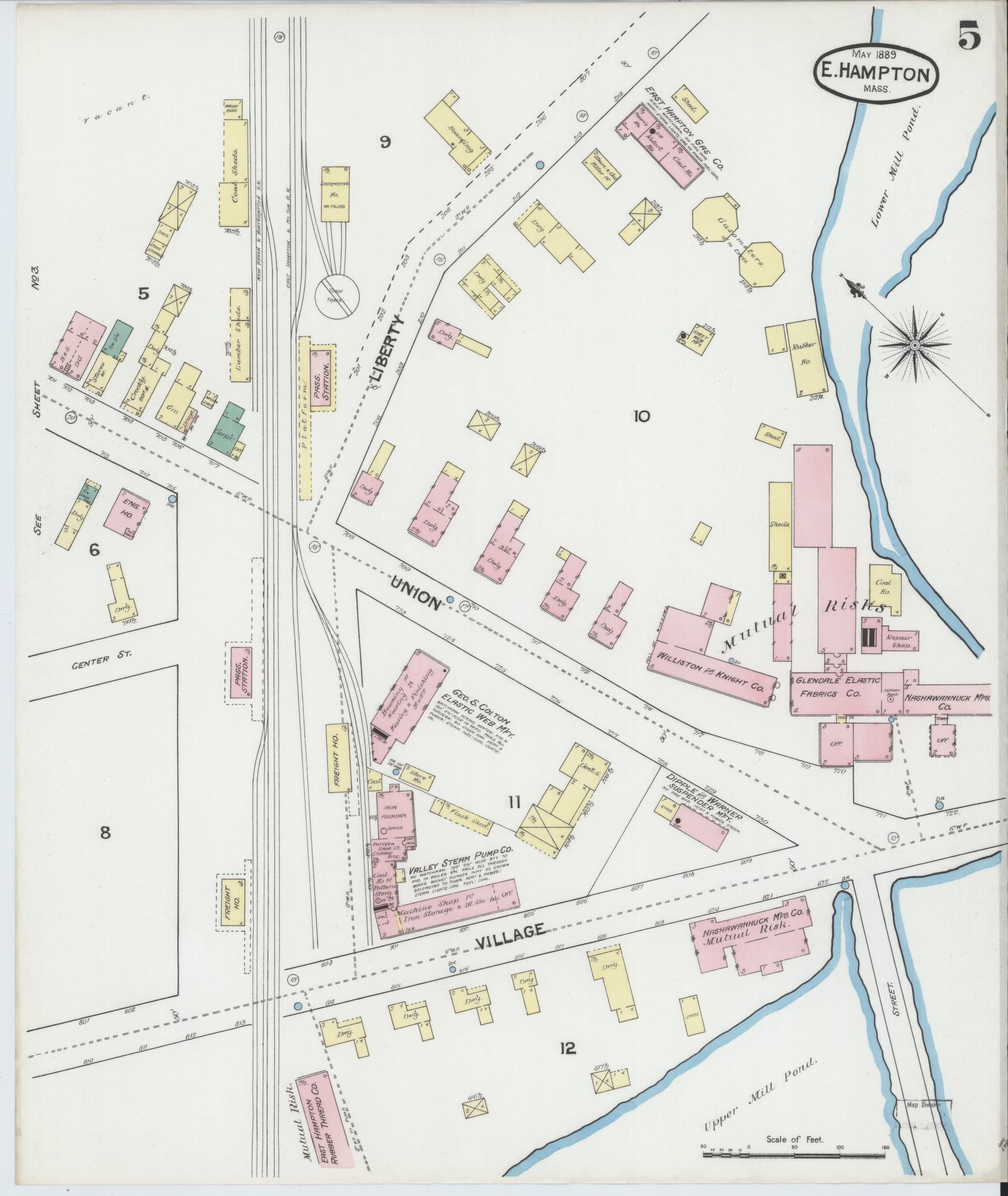 Sanborn Fire Insurance Map from East Hampton, Hampshire County, Massachusetts (1889), Sheet #0005 - Complete Map Set gallery image, historic Sanborn map, vintage wall art, Massachusetts Massachusetts